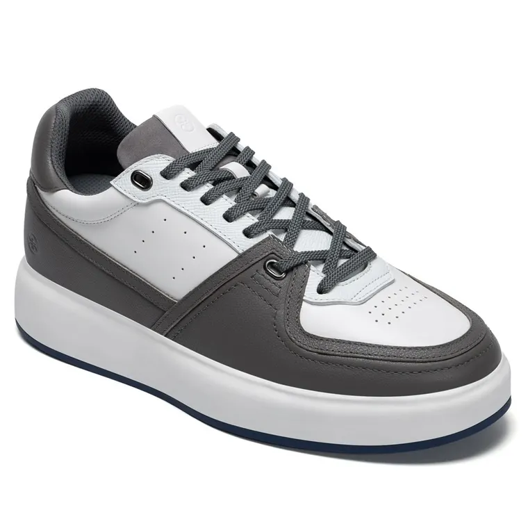 Wide fit Height Boosting Shoes - Gray Leather Elevator Sneakers for Men 7CM / 2.76 Inches