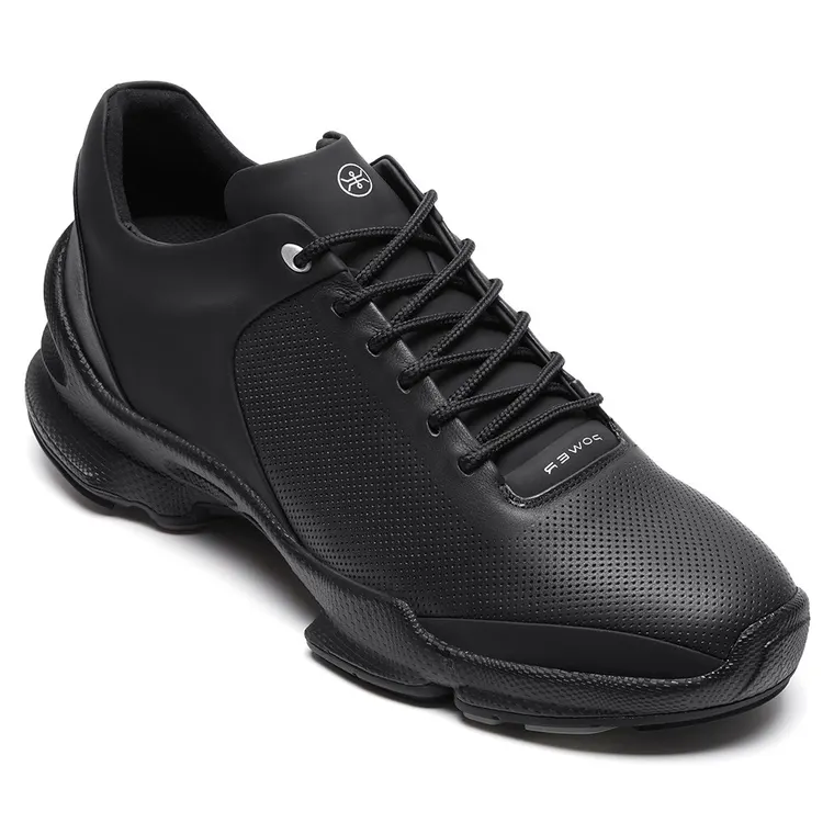 mens shoes that make you taller | Black leather breathable athletic shoes 7 CM / 2.76 Inches