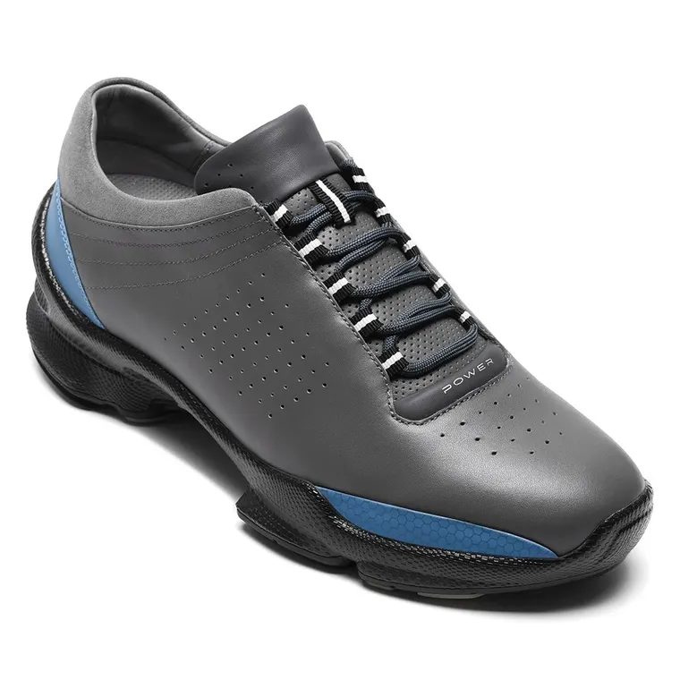 Men's Elevator Sports Shoes | Grey Breathable Leather Height Boosting Sneakers 7CM / 2.76 Inches