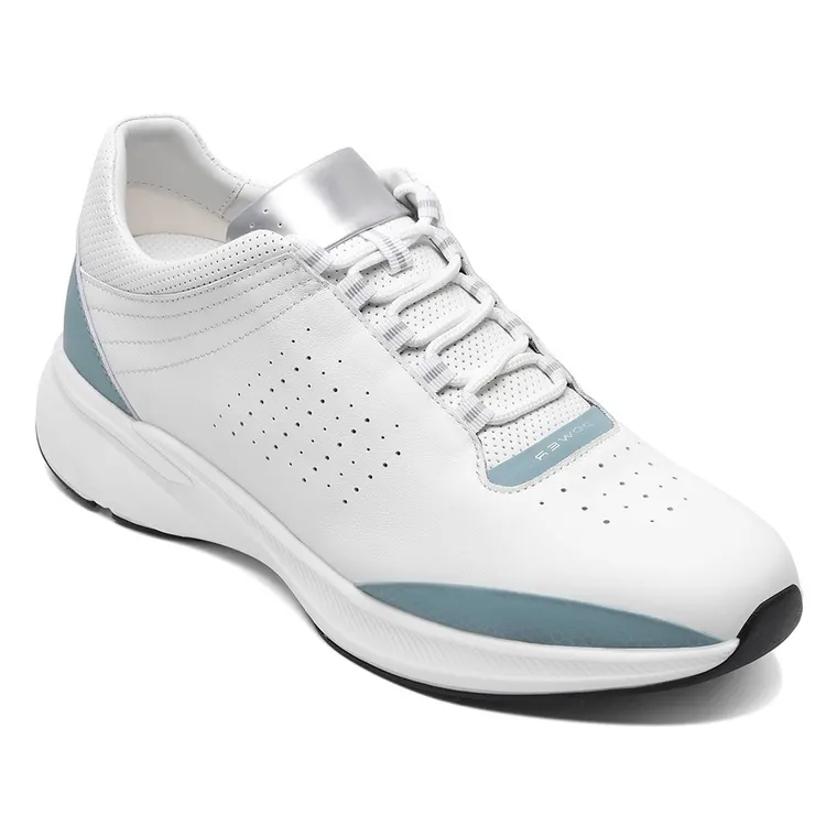 Men's Hidden Height Increasing Shoes | White Leather Elevator Sneakers 7CM / 2.76 Inches