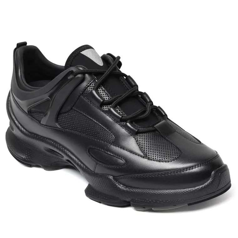 Elevator Shoes For Men - Black Leather Sneakers That Make You Taller 7CM / 2.76 Inches