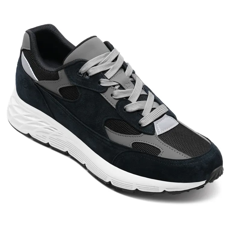 Men’s Elevator Sneakers | Black Mesh &amp; Suede Sport Shoes 7CM / 2.76 Inches