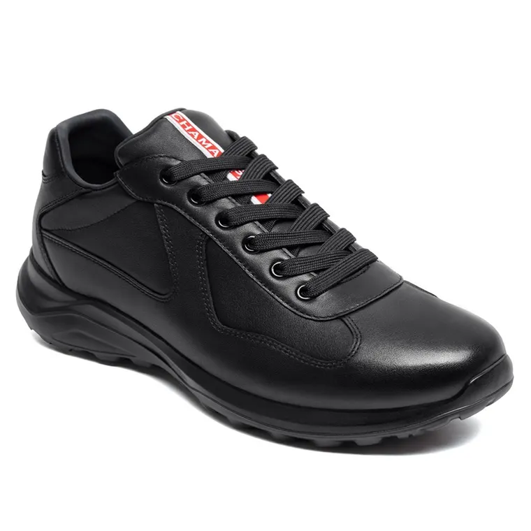 Men's Shoes With Higher Heels - Black Leather Height Boosting Trainers 7CM / 2.76 Inches