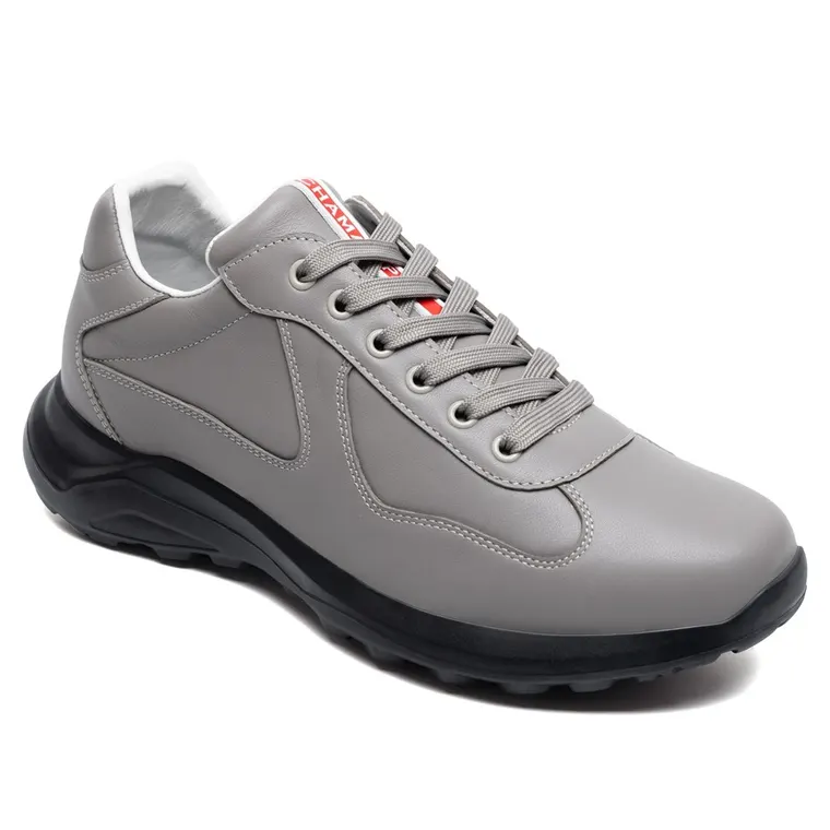 Men's Height Increase Shoes - Gray Leather Trainers That Make You Taller 7CM / 2.76 Inches