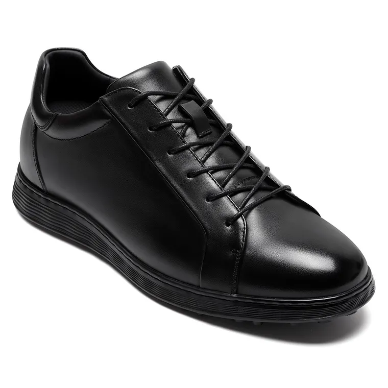Elevator Shoes for Men | Black Leather Casual Height Increasing Shoes 6CM / 2.36 Inches