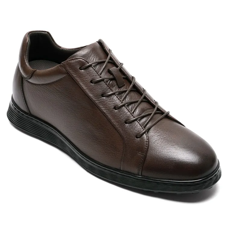 Invisible Height Increase Shoes | Brown Leather Men's Casual Elevator Shoes 6CM / 2.36 Inches