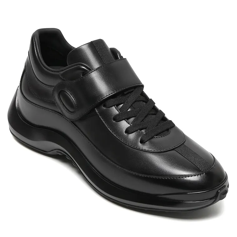 Men's Shoes With Higher Heels - Black Soft Leather Casual Shoes 7CM / 2.76 Inches