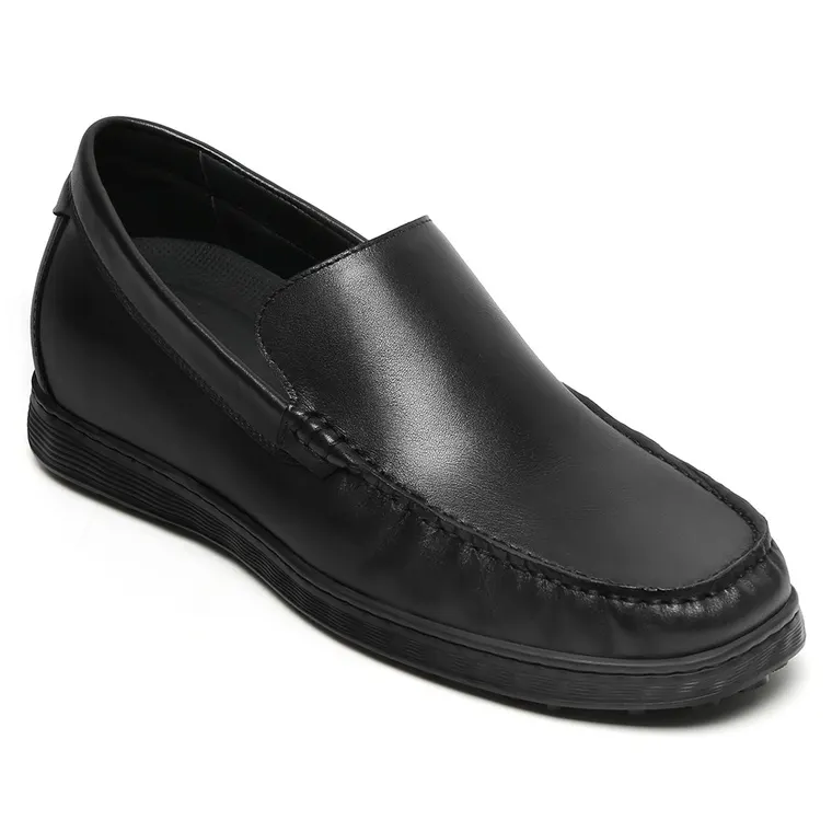 Men's Height Increasing Loafers | Black Leather Slip-On Business Casual Shoes 6CM / 2.36 Inches