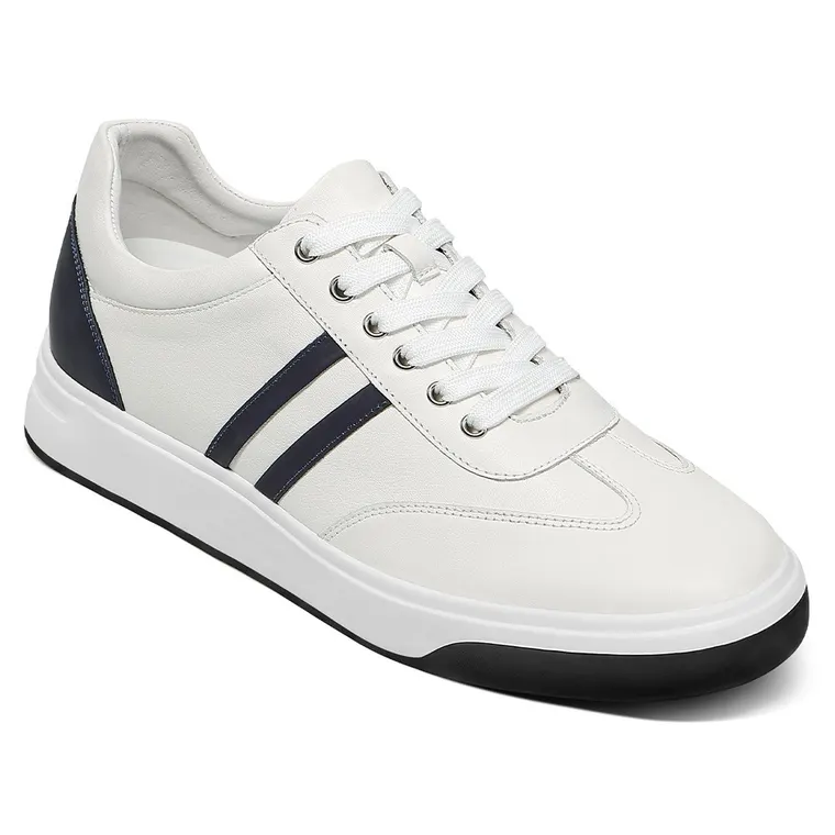 Casual Elevator Sneakers for Men | White Leather Height Increasing Shoes 5CM / 1.95 Inches