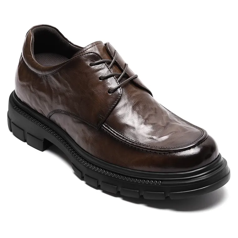 Men's Height Increasing Shoes | Coffee Leather Elevator Derby Shoes 8CM / 3.15 Inches