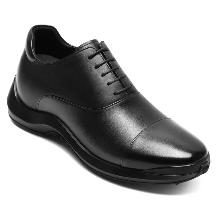 Elevator shoes for men | Black leather Anti-slip Oxford Shoes 7 CM / 2.76 Inches