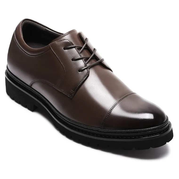 Men’s Elevator Dress Shoes | Brown Leather Derby Shoes 7CM / 2.76 Inches