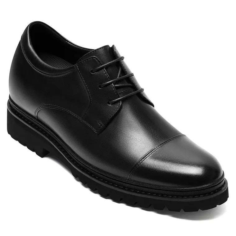 Men's Height Increasing Formal Shoes | Black Leather Classic Derby Shoes 7CM / 2.76 Inches