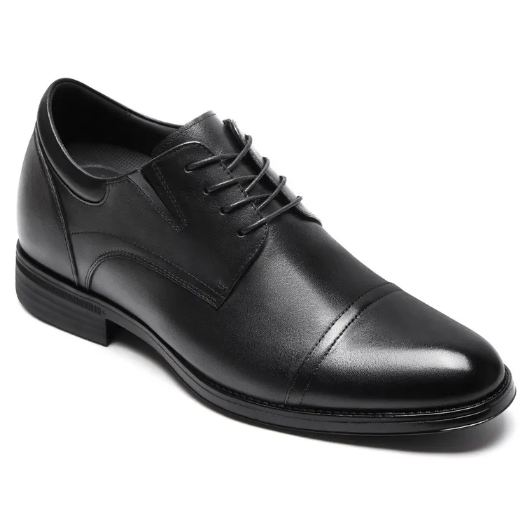 Men's Elevator Dress Shoes | Black Leather Formal Cap Toe Derby Shoes 8CM / 3.15 Inches