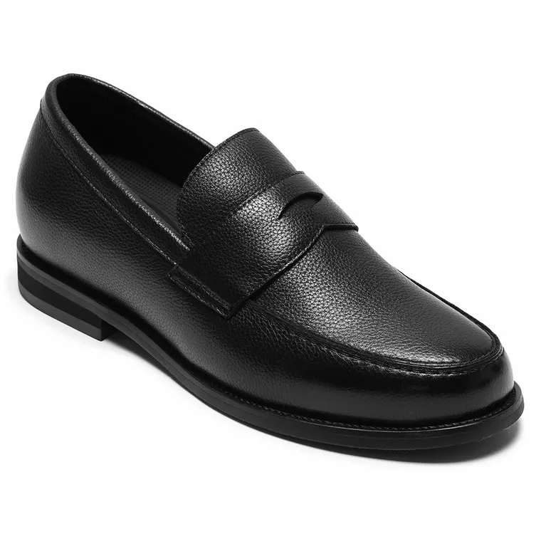 Men's Increase High Shoes | Black Leather Penny Loafer 5CM / 1.95 Inches