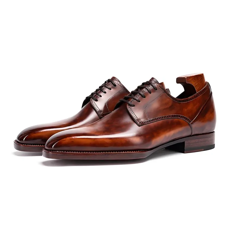 Elevator Dress Shoes for Men 6CM / 2.36 Inches | Coffee Brown Calfskin Derby Shoes with Fiddleback Waist