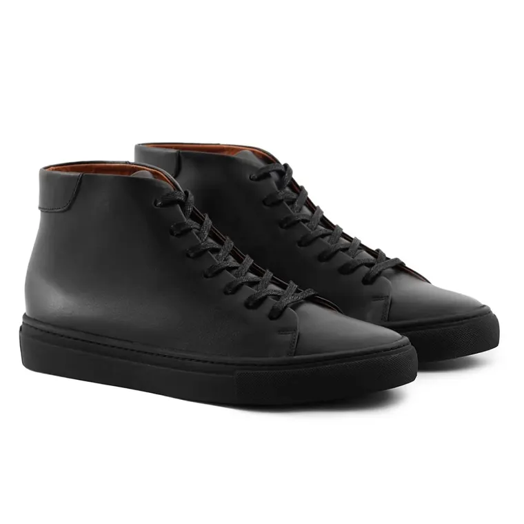 High-top Height Increase Shoes - Black Leather Handcrafted Taller Sneakers for Men 7CM /2.76 Inches