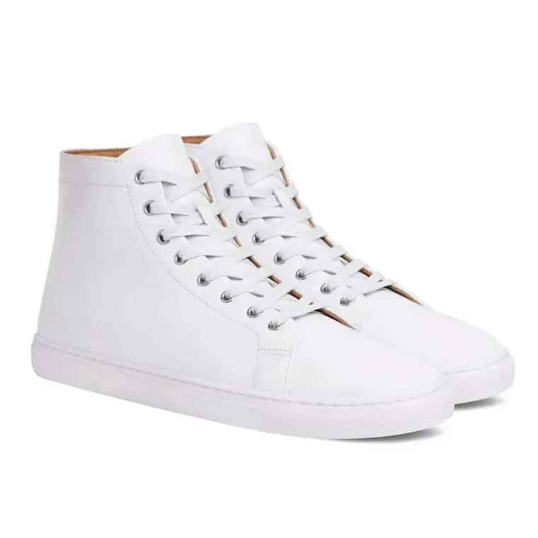 White Leather Elevator Shoes – Height Increasing High Top Sneakers for Men 7CM / 2.76 Inches