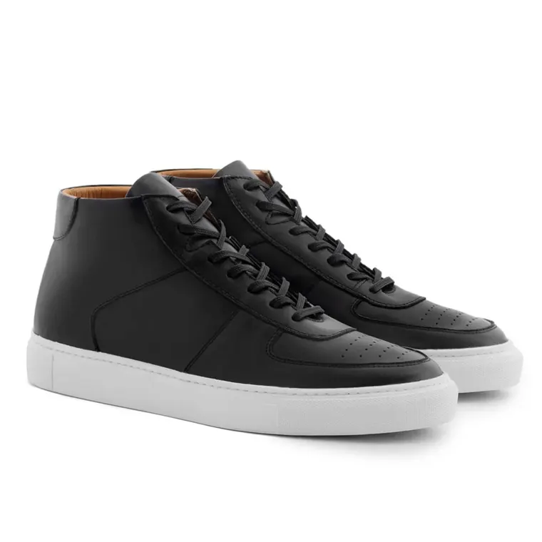 High-top Elevator Sneakers - Black Leather Handcrafted Taller Sneakers for Men 7CM /2.76 Inches
