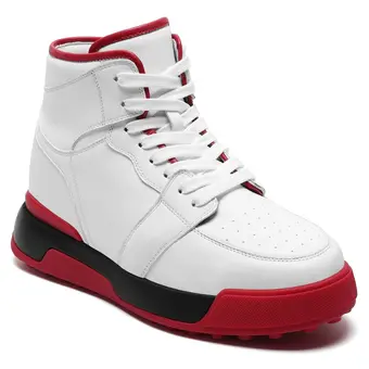 Men's Elevator Sports Shoes | Off-White Leather High Heeled Sneakers 10CM / 3.94 Inches