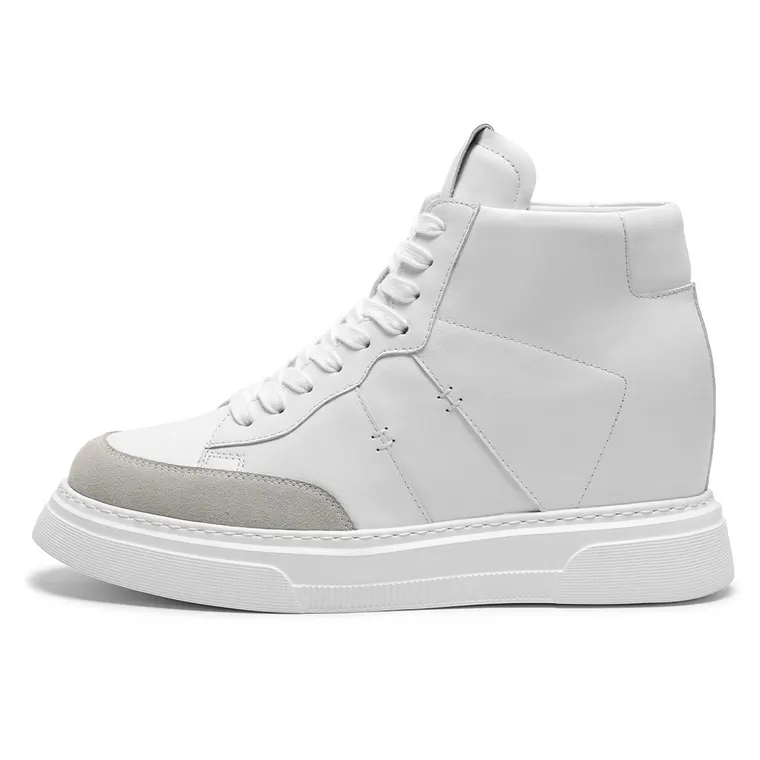 sneakers that add height for men | Soft Leather Off-white High-Top Sneakers 10 CM / 3.94 Inches