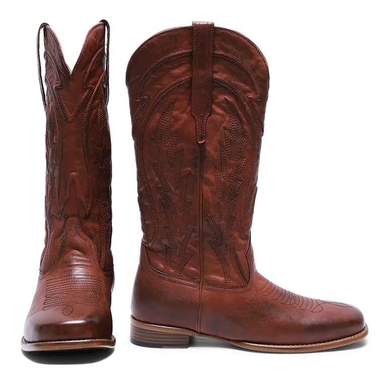 Men's Height Increasing Boots | Tan Leather Cowboy Boots 7CM / 2.76 Inches