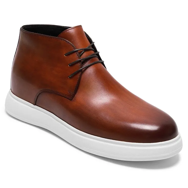 Casual Elevator Shoes – Brown Leather Height Increasing Boots for Men 7CM / 2.76 Inches