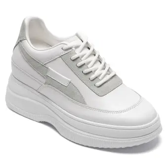 Chamaripa women hidden leather wedge sneakers 9CM / 3.54 Inches taller-white