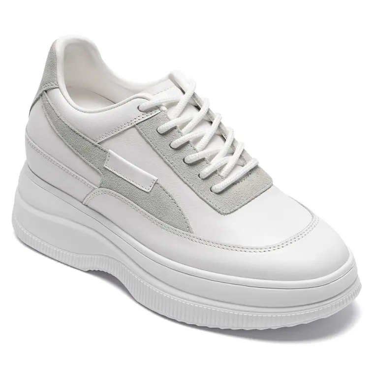 Chamaripa women hidden leather wedge sneakers 9CM / 3.54 Inches taller-white