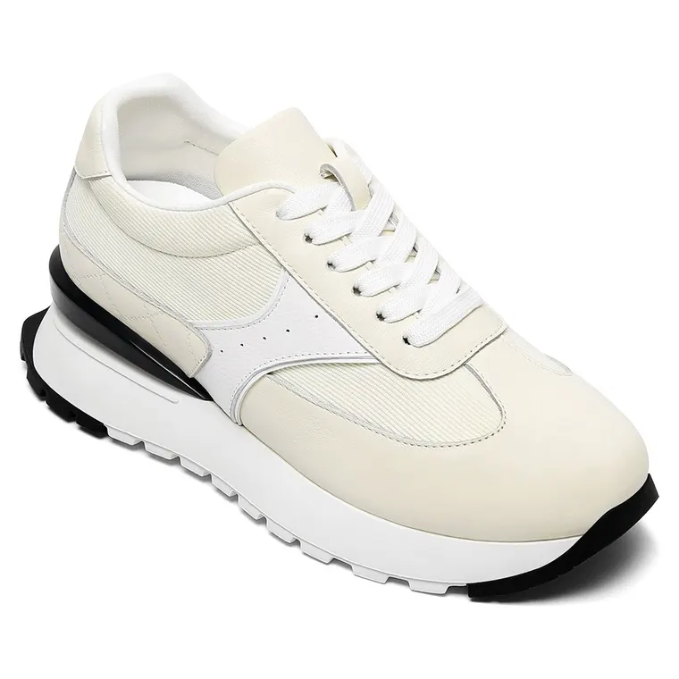 Height Increasing Shoes For Ladies | Off-White Leather Casual Shoes 8CM / 3.15 Inches