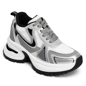 Height Increasing Shoes - Silver Chunky Sneakers For Women 10CM | 3.94 Inches