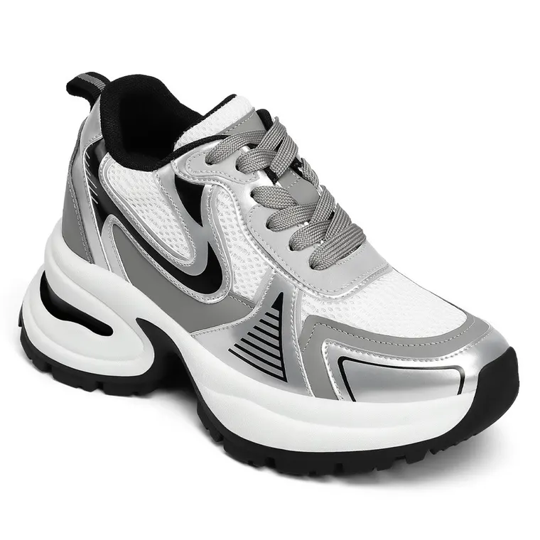 Height Increasing Shoes - Silver Chunky Sneakers For Women 10CM | 3.94 Inches