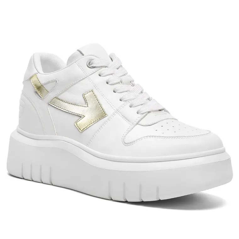 Elevator Shoes For Women - White Leather Casual Shoes Platform Shoes 8CM / 3.15 Inches