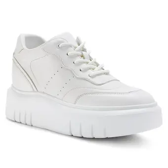 Women's Platform Sneakers | White Leather Everyday Casual Shoes 8CM / 3.15 Inches
