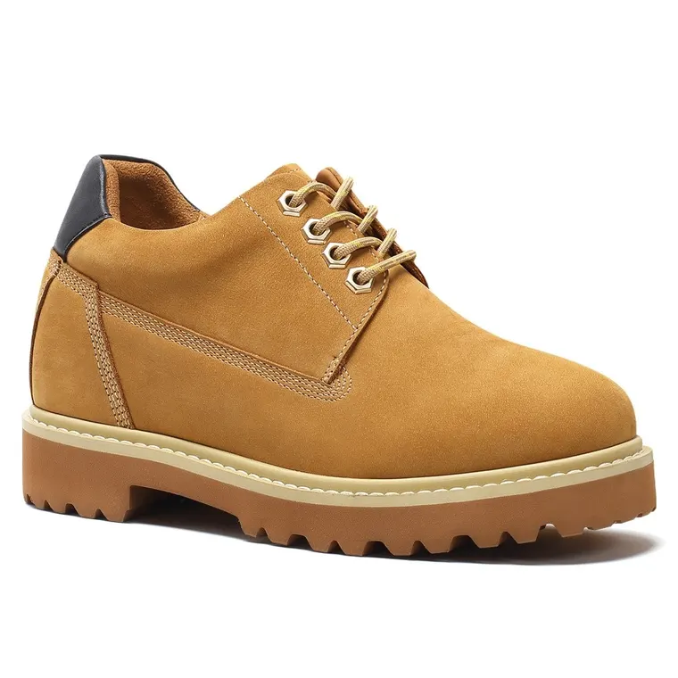 Height Increasing Shoes For Women - Yellow Nubuck Casual Shoes 8CM / 3.15 Inches