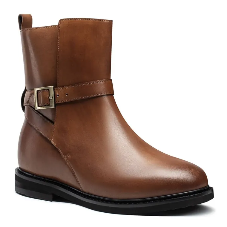 Women Elevator Boots - Women Wedge Boots- Brown Leather Boots 6 CM / 2.36 Inches
