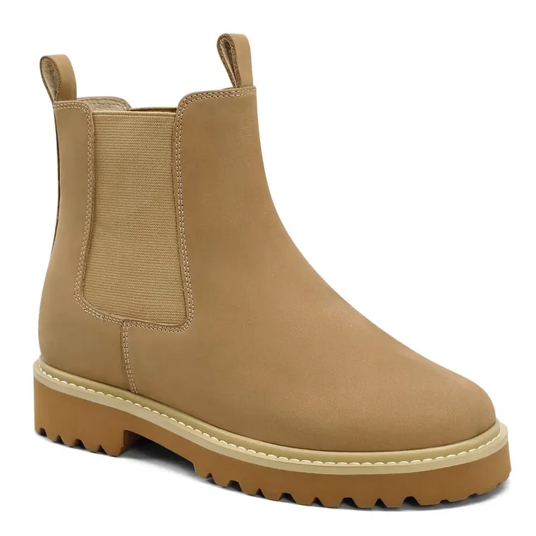 Elevator Boots For Women - Apricot Nubuck Chelsea Boots 7CM / 2.76 Inches