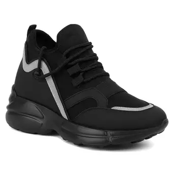 Casual Elevator Sneakers For Women - Black Elastic Fabric Height Increasing Shoes For Ladies 3.15 Inches / 8 CM