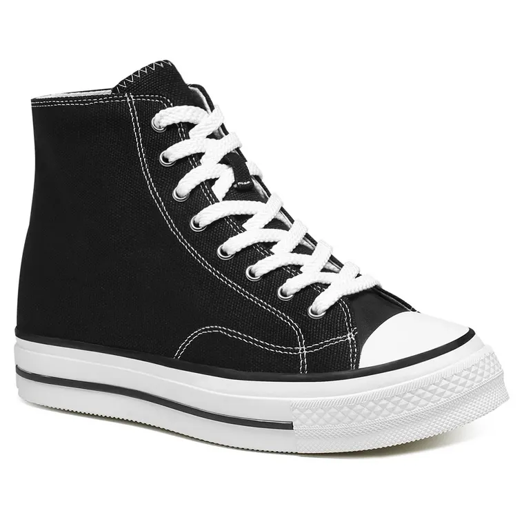 Canvas Elevator Shoes for Women - Black Canvas Shoes / 6CM