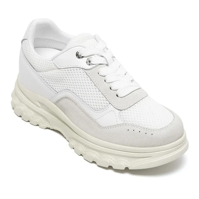 Elevator Shoes For Women | Beige Mesh Breathable Casual Shoes 7CM / 2.76 Inches
