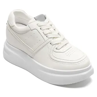 Women’s Height Increasing Shoes | Off-White Leather Platform Sneakers 8CM / 3.15 Inches