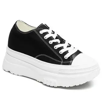 Elevator Shoes For Women - Raised Heel Shoes Black Women's Canvas Shoes 3.94 Inches / 10 CM