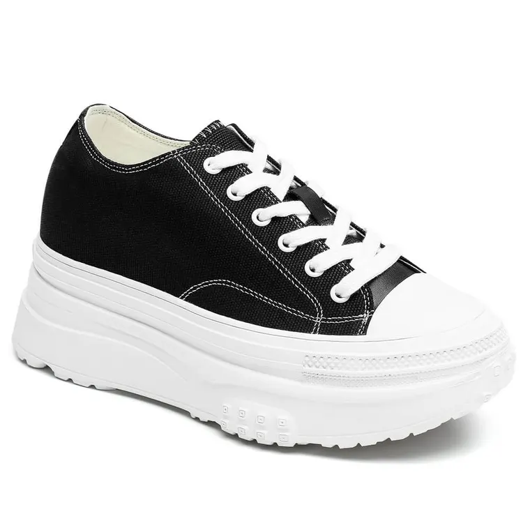 Elevator Shoes For Women - Raised Heel Shoes Black Women's Canvas Shoes 3.94 Inches / 10 CM