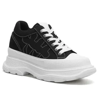 Height Increasing Shoes For Women - Black Canvas Casual Shoes 8CM / 3.15 inches