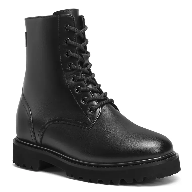 elevator boots for women - black leather zipper boots 3.15 inches / 8cm