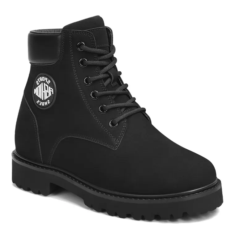 elevator boots for women - black nubuck ankle boots 3.15 Inches / 8CM