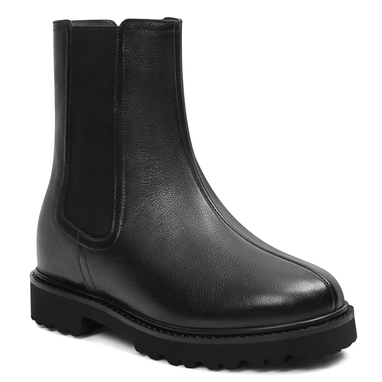 height increasing boots - black leather slip-on women's boots 8CM | 3.15 Inches
