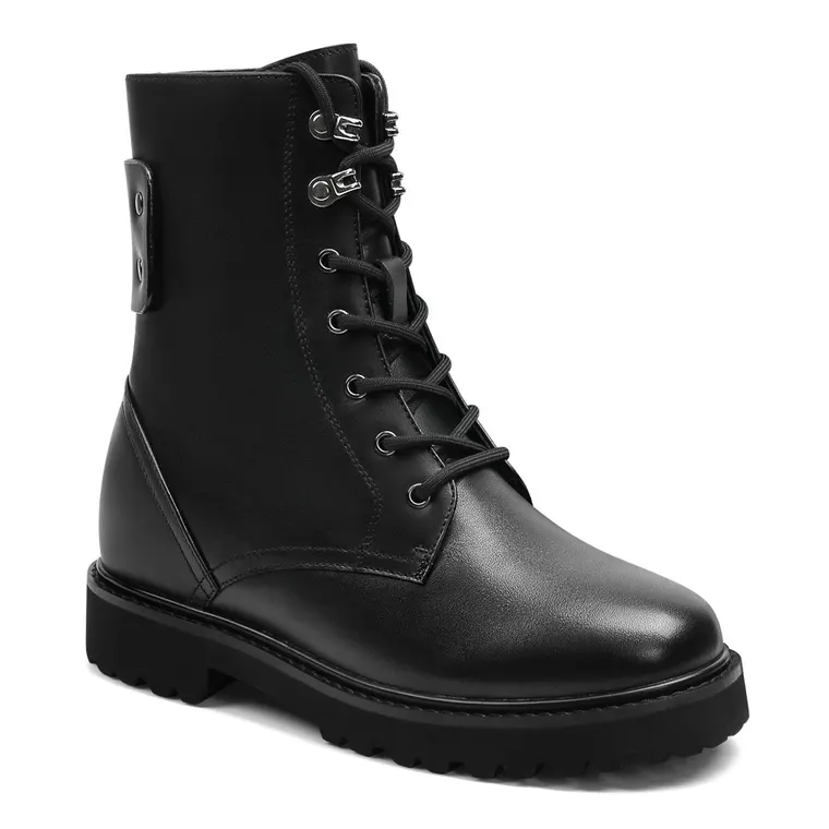 Height Increasing Boots For Women - Black Leather Elevator Shoes 8CM | 3.15 Inches