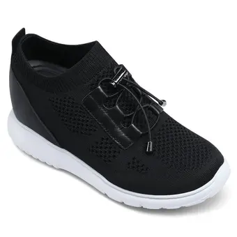 Elevator Sneakers For Women - Sneakers To Look Taller - Black Knit Sneakers 8cm / 3.15 Inches