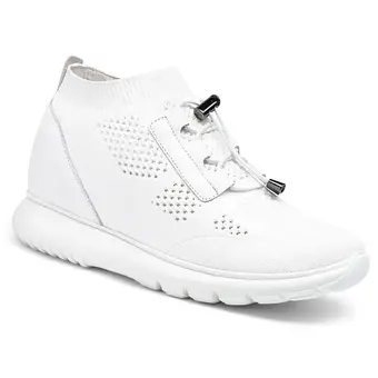 Women's Height Increasing Sneakers - Elevator Sneakers For Women - White Knit Sneakers 8cm / 3.15 Inches